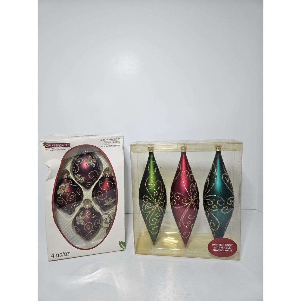Teardrop Finial Ornaments Lot of 7 Celebrate It Glass Shatterproof Christmas